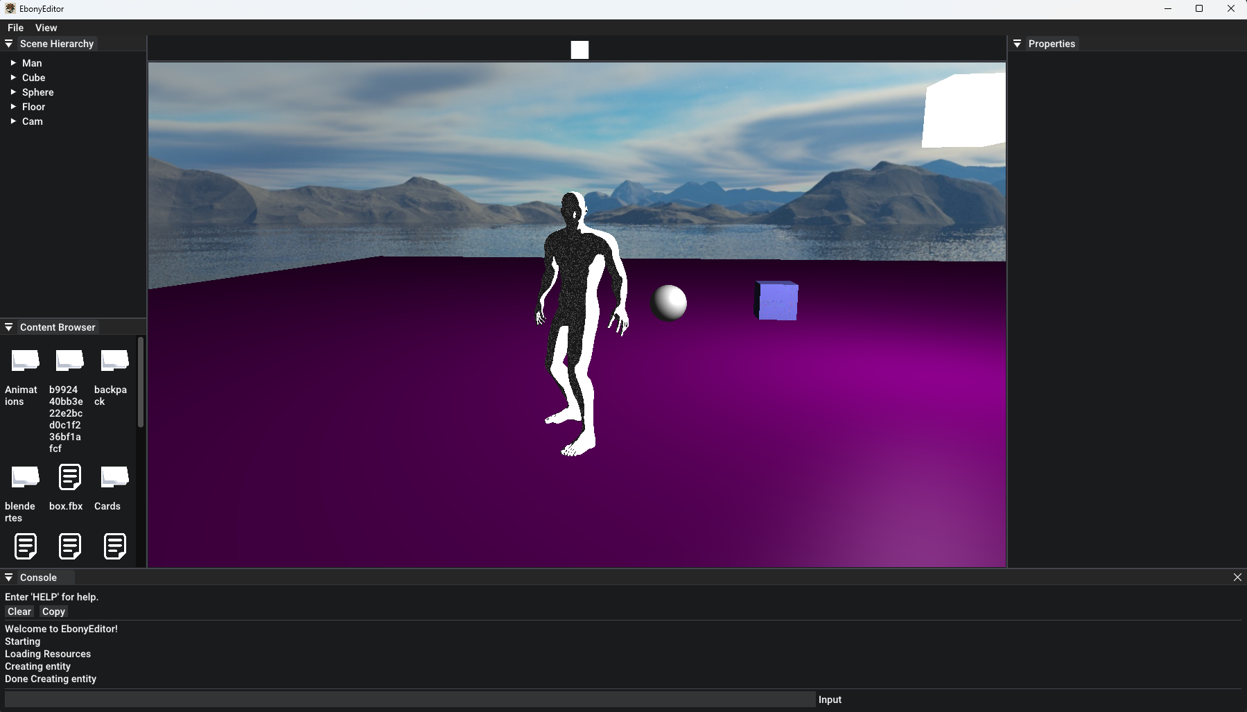 Urban Engine editor showing a 3D scene, scene hierarchy, and content browser